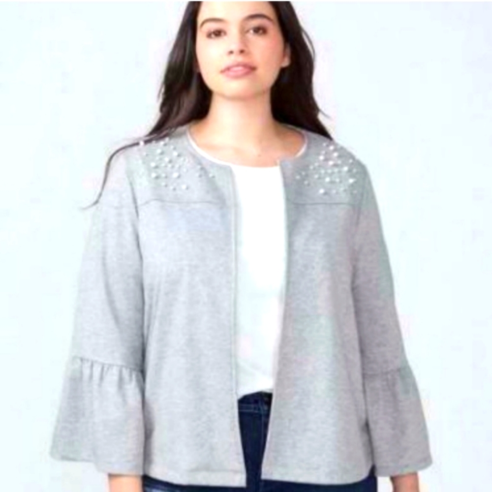 NWT Lane Bryant Pearl Beaded Gray Cardigan Sz 18